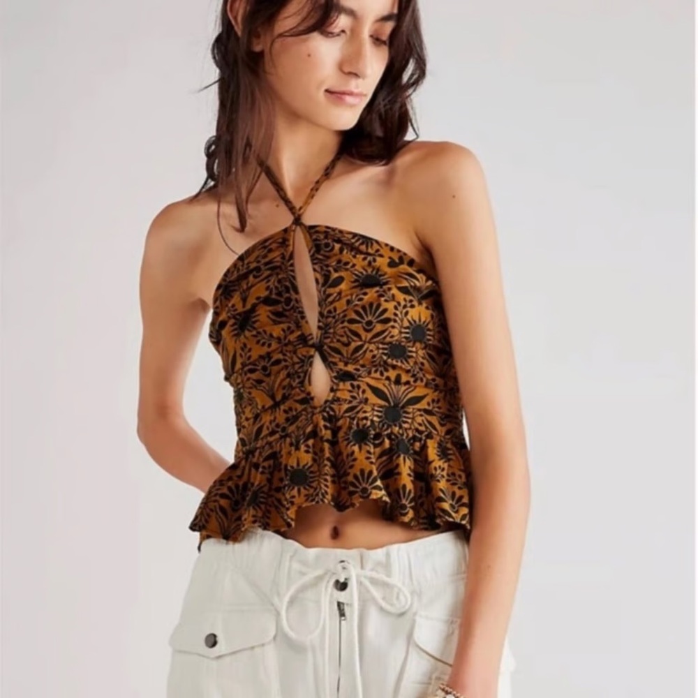 FREE PEOPLE YELLOW HALTER TOP SIZE S